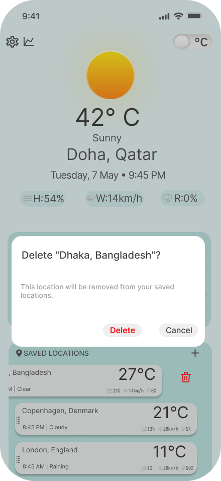 Weather App delete screen